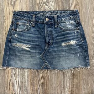 American Eagle Outfitters Distressed Blue Denim Mini Skirt